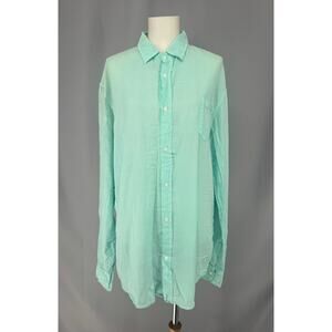 Frank & Eileen Shirt Womens Large Green 100% Cotton Button Front Top Lightweight